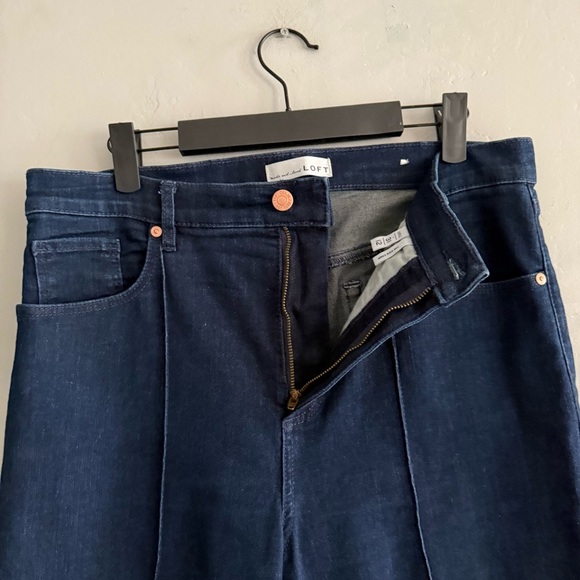 LOFT High Rise Slim Flare Pintucked Jeans Dark Blue TheKick Crop Jeans - Picture 9 of 12